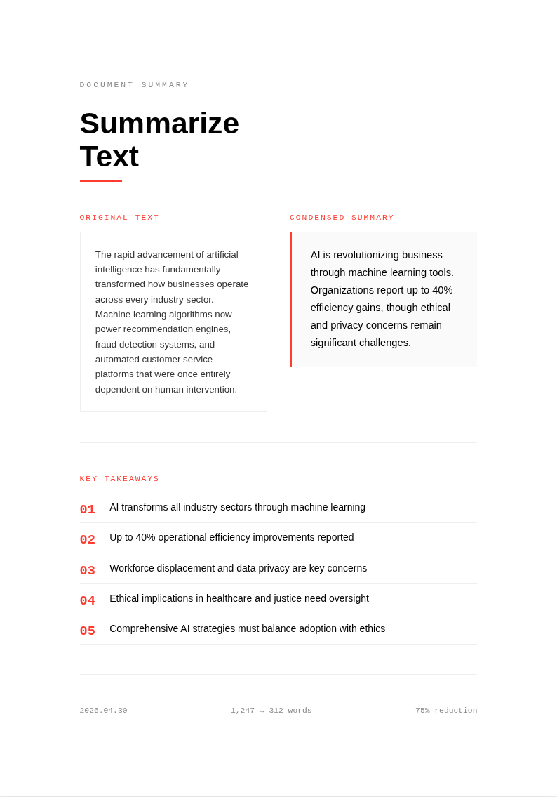 Modern minimal summarize text
